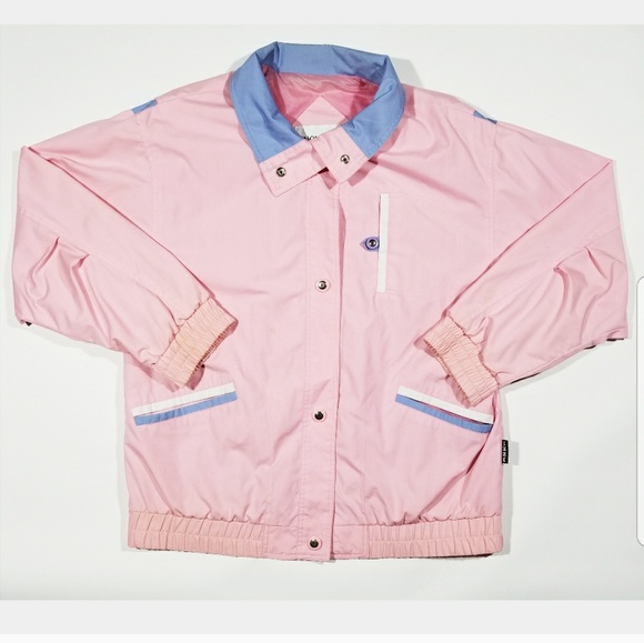Vintage Jackets & Blazers - VTG Pink 80s 90s Retro Geometric Snap Jacket Coat